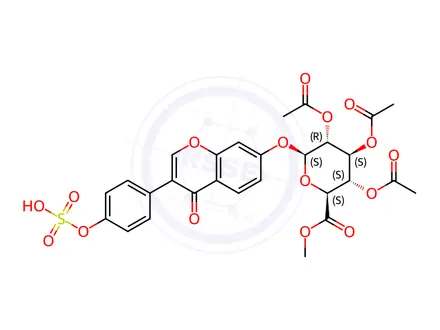 Chemical structure of Daidzein 7-Tri-O-acetyl-β-D-glucuronic Acid Methyl Ester 4'-Sulfate
