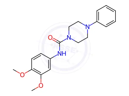 Chemical structure of N-(3,4-dimethoxyphenyl)-4-phenylpiperazine-1-carboxamide