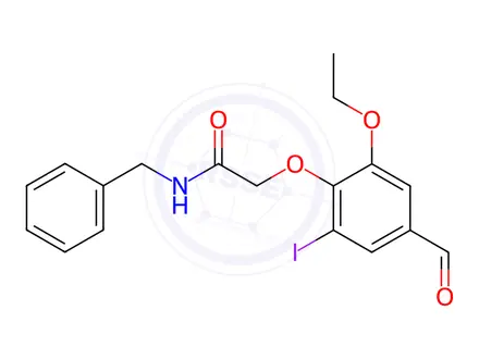 Chemical structure of N-benzyl-2-(2-ethoxy-4-formyl-6-iodophenoxy)acetamide