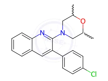 Chemical structure of 3-(4-chlorophenyl)-2-(2,6-dimethylmorpholino)quinoline