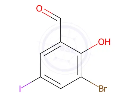 Chemical structure of Benzaldehyde, 3-bromo-2-hydroxy-5-iodo-