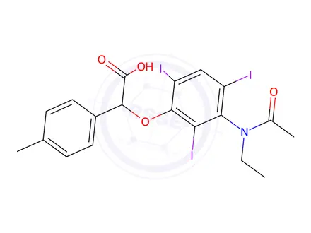 Chemical structure of 2-[3-(N-Ethylacetylamino)-2,4,6-triiodophenoxy]-2-(p-tolyl)acetic acid