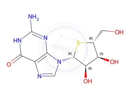 Chemical structure of 2-Amino-9-((2r,3r,4s,5r)-3,4-dihydroxy-5-(hydroxymethyl)tetrahydrothiophen-2-yl)-1,9-dihydro-6h-purin-6-one