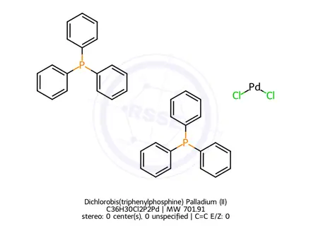 Chemical structure of Dichlorobis(triphenylphosphine) Palladium (II)