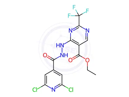 Chemical structure of Ethyl 4-(2-(2,6-dichloroisonicotinoyl)hydrazinyl)-2-(trifluoromethyl)pyrimidine-5-carboxylate