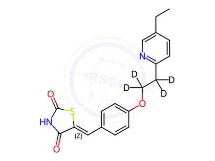 Chemical structure of 5-[[4-[2-(5-Ethyl-2-pyridinyl)ethoxy-d4]phenyl]methylene]-2,4-thiazolidinedione