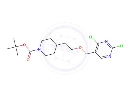 Chemical structure of tert-butyl 4-(2-((2,4-dichloropyrimidin-5-yl)methoxy)ethyl)piperidine-1-carboxylate