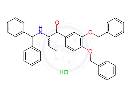 Chemical structure of rac 1-[3,4-(Dibenzyloxy)phenyl]-2-[(diphenylmethyl)amino]-1-butanone Hydrochloride