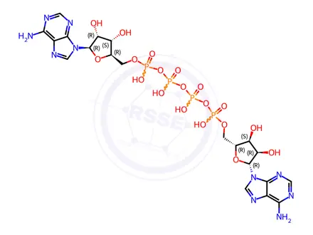 Chemical structure of Adenosine 5'-(pentahydrogen tetraphosphate), 5'->5'-ester with adenosine, trilithium salt