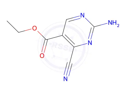 Chemical structure of 5-Pyrimidinecarboxylicacid,2-amino-4-cyano-,ethylester(8CI)