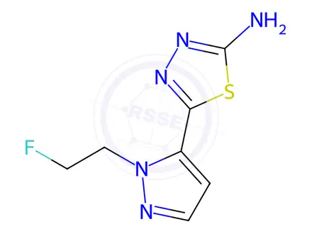 Chemical structure of 5-[1-(2-fluoroethyl)-1H-pyrazol-5-yl]-1,3,4-thiadiazol-2-amine