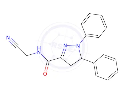 Chemical structure of 1H-Pyrazole-3-carboxamide, N-(cyanomethyl)-4,5-dihydro-1,5-diphenyl-