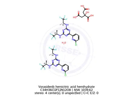 Chemical structure of Vorasidenib hemicitric acid hemihydrate