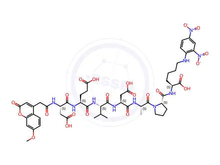 Chemical structure of N6-(2,4-Dinitrophenyl)-N2-(2-(7-methoxy-2-oxo-2H-chromen-4-yl)acetyl)-L-aspartyl-L-glutamyl-L-valyl-L-aspartyl-L-alanyl-L-prolyl-L-lysine