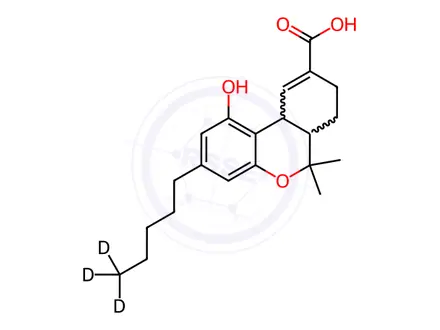 Chemical structure of (±)-11-nor-9-Carboxy-Δ9-THC-D3 solution, 100μg/mL in methanol