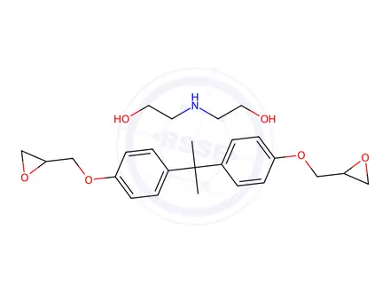 Chemical structure of Ethanol, 2,2'-iminobis-, polymer with 2,2'-[(1-methylethylidene) bis(4,1-phenyleneoxymethylene)]bis[oxirane]
