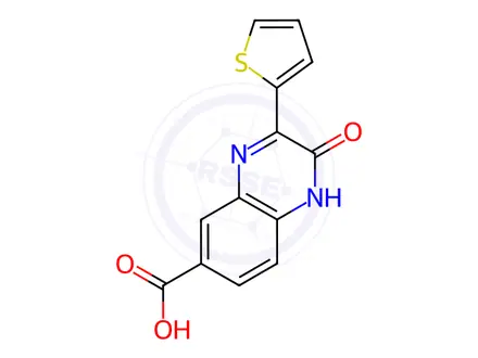 Chemical structure of 2-Oxo-3-(thiophen-2-yl)-1,2-dihydroquinoxaline-6-carboxylic acid