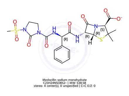 Chemical structure of Mezlocillin sodium monohydrate