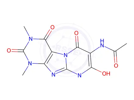 Chemical structure of Acetamide, N-[1,2,3,4,8,9-hexahydro-6-hydroxy-1,3-dimethyl-2,4,8-trioxo-9-(phenylmethyl)pyrimido[2,1-f]purin-7-yl]-