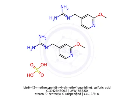 Chemical structure of bis(N-[(2-methoxypyridin-4-yl)methyl]guanidine), sulfuric acid