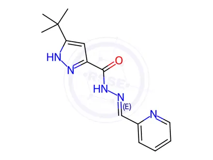 Chemical structure of (E)-3-(tert-butyl)-N-(pyridin-2-ylmethylene)-1H-pyrazole-5-carbohydrazide