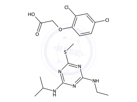 Chemical structure of Acetic acid, (2,4-dichlorophenoxy)-, mixt. with N-ethyl-N'-(1-methylethyl)-6-(methylthio)-1,3,5-triazine-2,4-diamine (9CI)