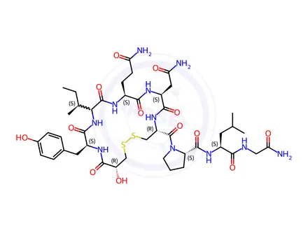 Chemical structure of oxytocin, 1-(2-hydroxy-3-mercaptopropionic acid)-