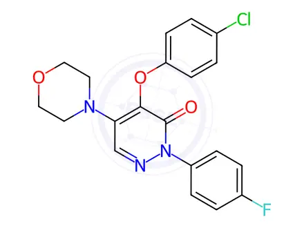 Chemical structure of 4-(4-chlorophenoxy)-2-(4-fluorophenyl)-5-morpholino-3(2H)-pyridazinone