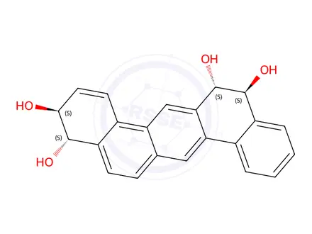 Chemical structure of trans,trans-3,4:12,13-Tetrahydroxy-3,4,12,13-tetrahydro-dibenz(a,h)ant hracene