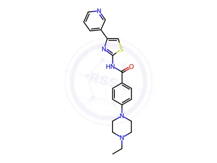 Chemical structure of Benzamide, 4-(4-ethyl-1-piperazinyl)-N-[4-(3-pyridinyl)-2-thiazolyl]-