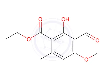 Chemical structure of 3-Formyl-2-hydroxy-4-methoxy-6-methylbenzoic acid ethyl ester