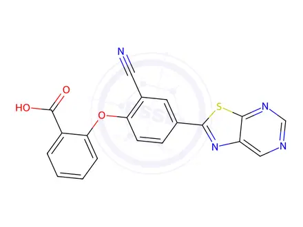 Chemical structure of 2-(2-Cyano-4-(thiazolo[5,4-d]pyrimidin-2-yl)phenoxy)benzoic acid