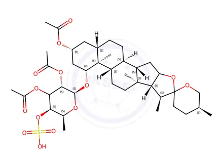 Chemical structure of 1-O-(2',3'-diacetylfucopyranosyl-(4'-sulfate))-5-spirostan-1-ol 3-acetate