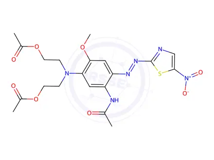 Chemical structure of Acetamide, N-5-bis2-(acetyloxy)ethylamino-4-methoxy-2-(5-nitro-2-thiazolyl)azophenyl-