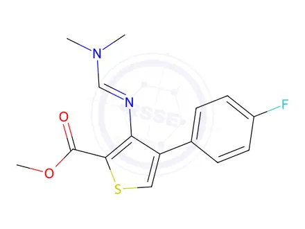 Chemical structure of Methyl 3-[(E)-[(dimethylamino)methylidene]amino]-4-(4-fluorophenyl)thiophene-2-carboxylate