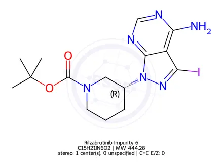 Chemical structure of tert-butyl (3R)-3-{4-amino-3-iodo-1H-pyrazolo[3,4-d]pyrimidin-1-yl}piperidine-1-carboxylate