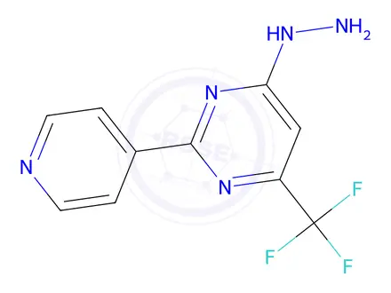 Chemical structure of 4-hydrazinyl-2-(pyridin-4-yl)-6-(trifluoromethyl)pyrimidine