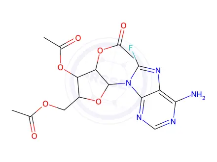 Chemical structure of (2R,3R,4R,5R)-2-(Acetoxymethyl)-5-(6-amino-8-fluoro-9H-purin-9-yl)tetrahydrofuran-3,4-diyl diacetate