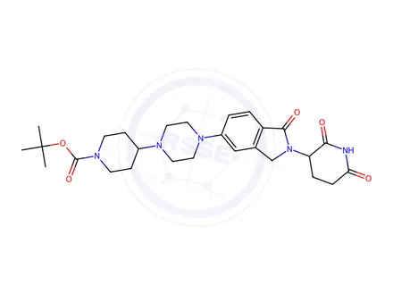 Chemical structure of tert-Butyl 4-(4-(2-(2,6-dioxopiperidin-3-yl)-1-oxoisoindolin-5-yl)piperazin-1-yl)piperidine-1-carboxylate