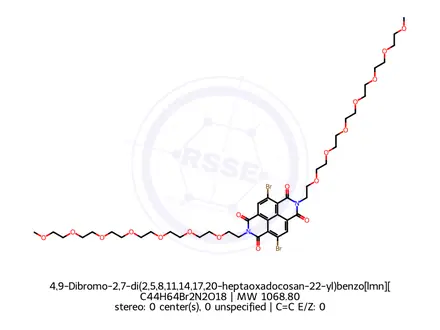 Chemical structure of 4,9-Dibromo-2,7-di(2,5,8,11,14,17,20-heptaoxadocosan-22-yl)benzo[lmn][3,8]phenanthroline-1,3,6,8(2H,7H)-tetraone