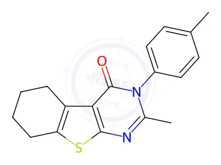 Chemical structure of 5,6,7,8-Tetrahydro-2-methyl-3-(4-methylphenyl)[1]benzothieno[2,3-d]pyrimidin-4(3H)-one