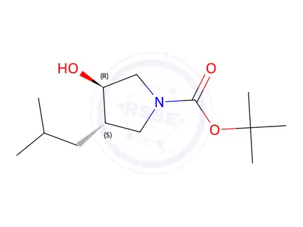 Chemical structure of Tert-butyl (3R,4S)-3-hydroxy-4-isobutylpyrrolidine-1-carboxylate