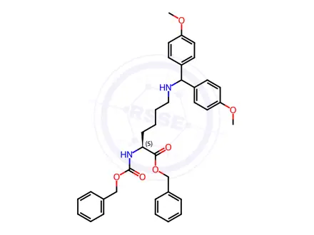 Chemical structure of N6-​[Bis(4-​methoxyphenyl)​methyl]​-​N2-​[(phenylmethoxy)​carbonyl]​-​L-​lysine Phenylmethyl Ester
