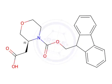 Chemical structure of (S)-2-(4-(((9H-fluoren-9-yl)methoxy)carbonyl)morpholin-3-yl)acetic acid