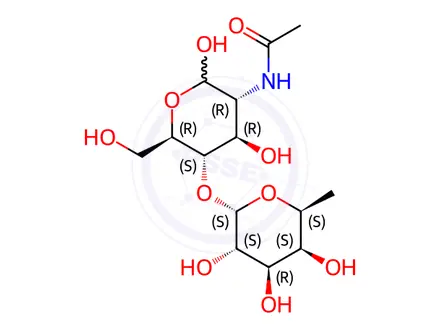 Chemical structure of 2-Acetamido-2-deoxy-4-O-(α-L-fucopyranosyl)-D-glucopyranose
