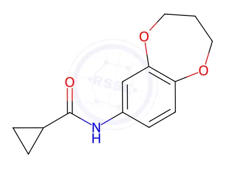 Chemical structure of N-(3,4-dihydro-2H-benzo[b][1,4]dioxepin-7-yl)cyclopropanecarboxamide