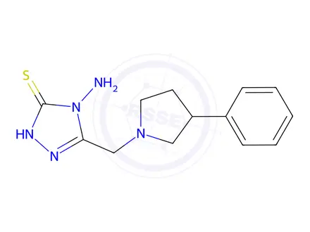 Chemical structure of 1338494-80-6 4-Amino-5-[(3-phenylpyrrolidin-1-yl)-methyl]-4H-1,2,4-triazole-3-thiol