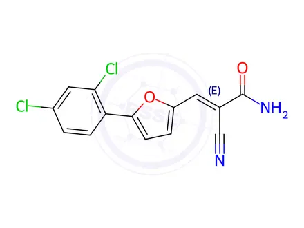 Chemical structure of 2-Cyano-3-[5-(2,4-dichloro-phenyl)-furan-2-yl]-acrylamide