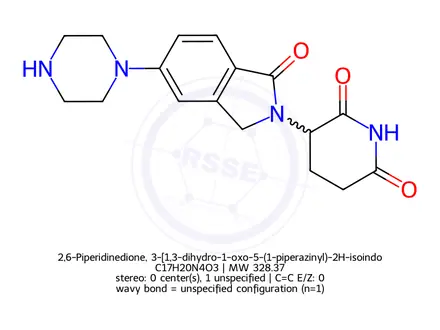 Chemical structure of 2,6-Piperidinedione, 3-[1,3-dihydro-1-oxo-5-(1-piperazinyl)-2H-isoindol-2-yl]-