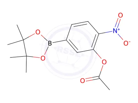 Chemical structure of 2-Nitro-5-(4,4,5,5-tetramethyl-1,3,2-dioxaborolan-2-yl)phenyl acetate